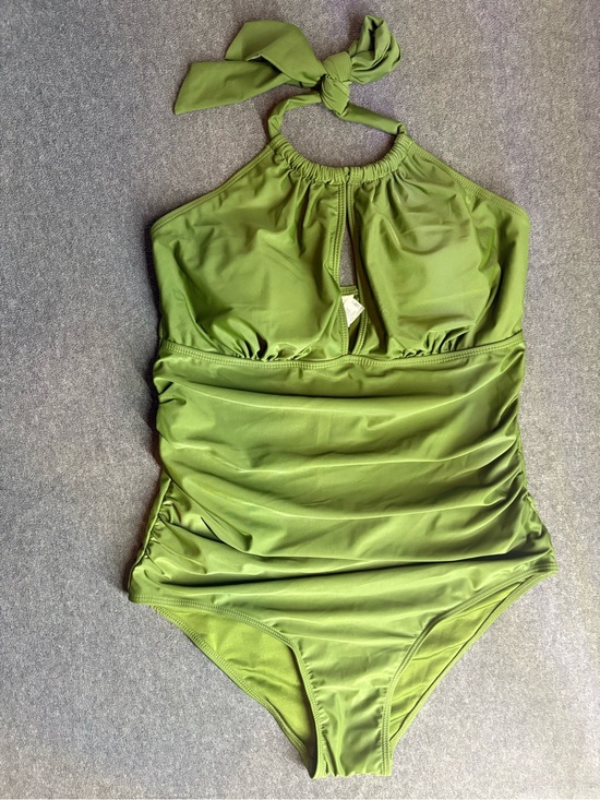 Aqua Eve Other - 🆕 Aqua Eve Olive Green Halter One-Piece Swimsuit with Ties Size 14W